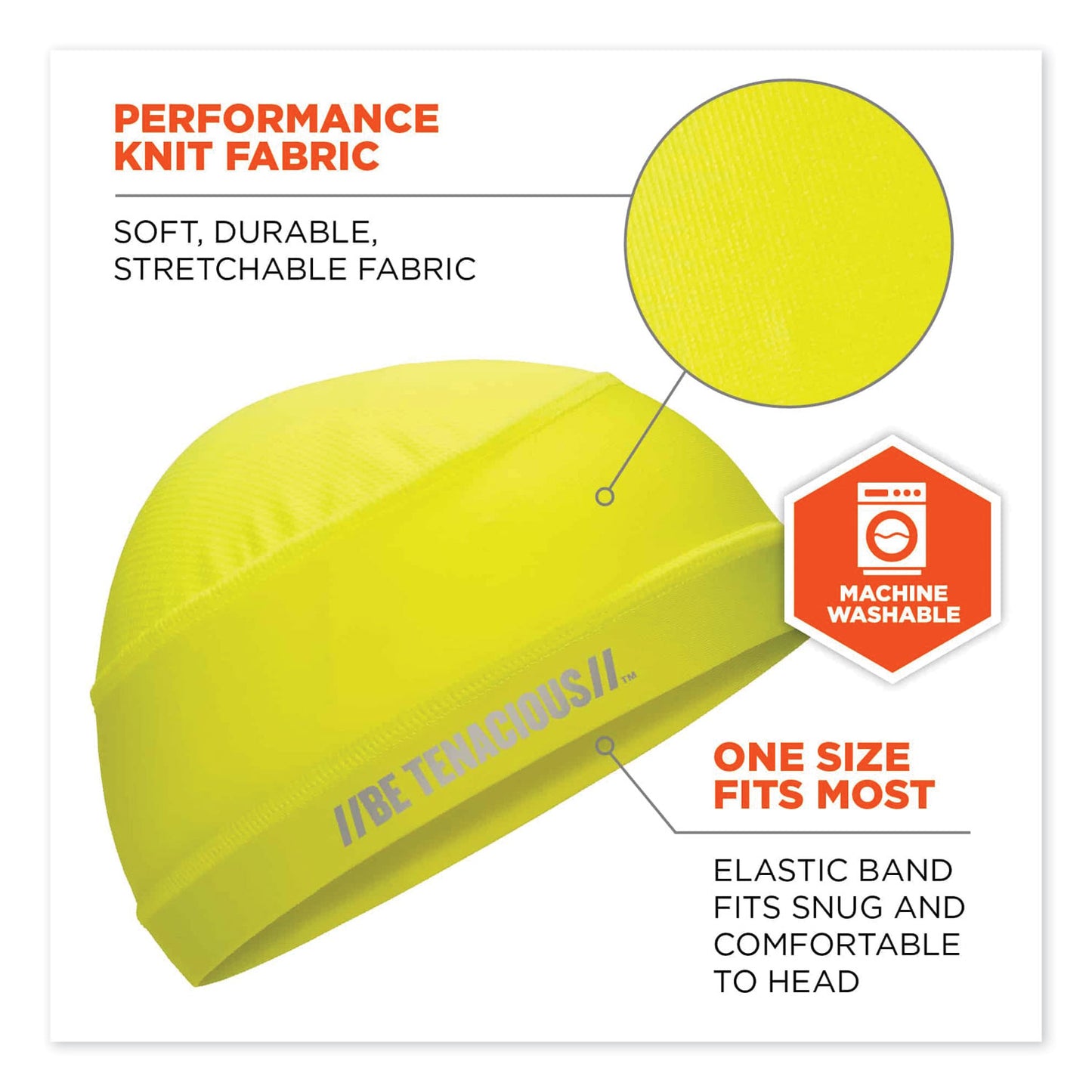 ergodyne Chill-Its 6632 Performance Knit Cooling Skull Cap, Polyester/Spandex, One Size Fits Most, Lime (12687)