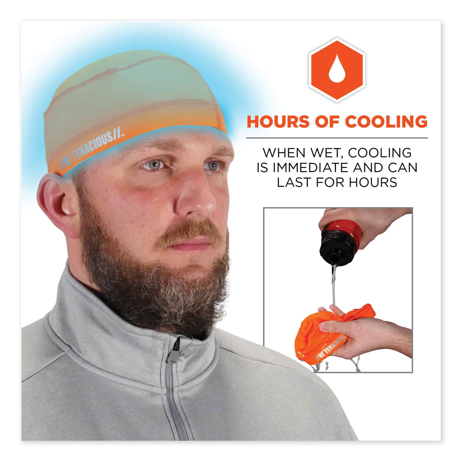ergodyne Chill-Its 6632 Performance Knit Cooling Skull Cap, Polyester/Spandex, One Size Fits Most, Orange (12688)