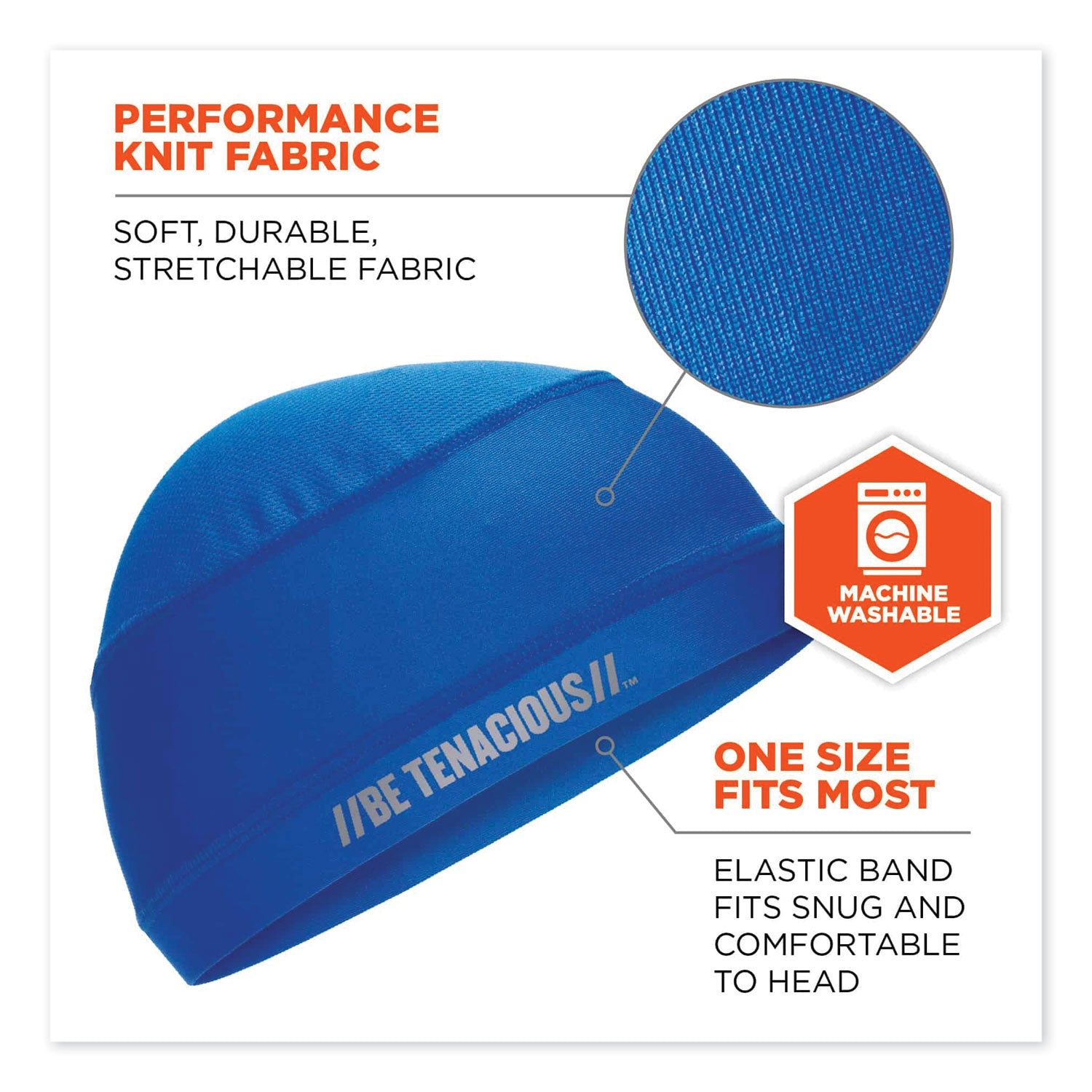 ergodyne Chill-Its 6632 Performance Knit Cooling Skull Cap, Polyester/Spandex, One Size Fits Most, Blue (12689)