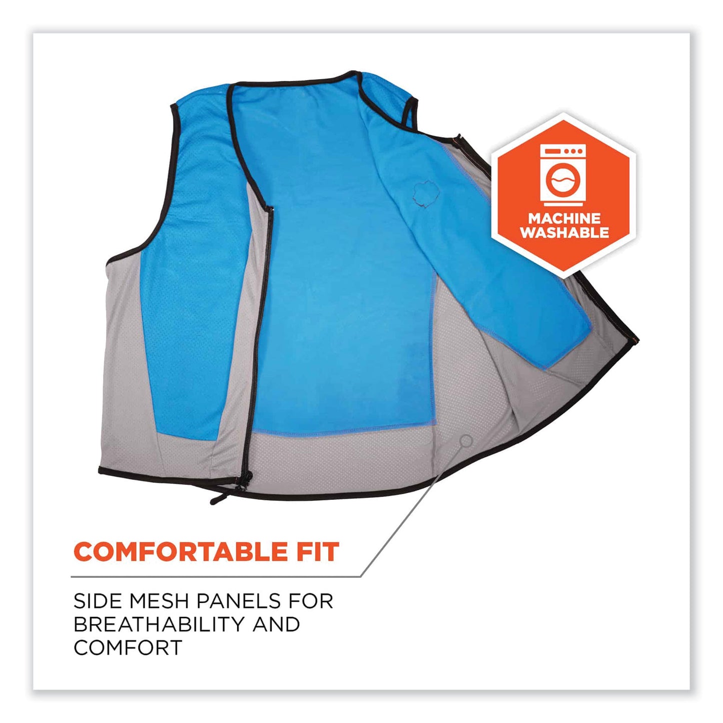 ergodyne Chill-Its 6667 Wet Evaporative PVA Cooling Vest with Zipper, PVA, Medium, Blue (12693)