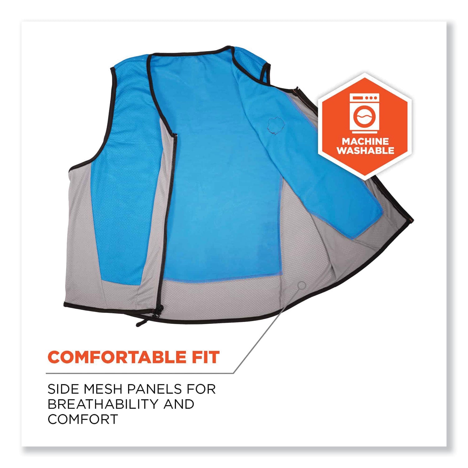 ergodyne Chill-Its 6667 Wet Evaporative PVA Cooling Vest with Zipper, PVA, X-Large, Blue (12695)