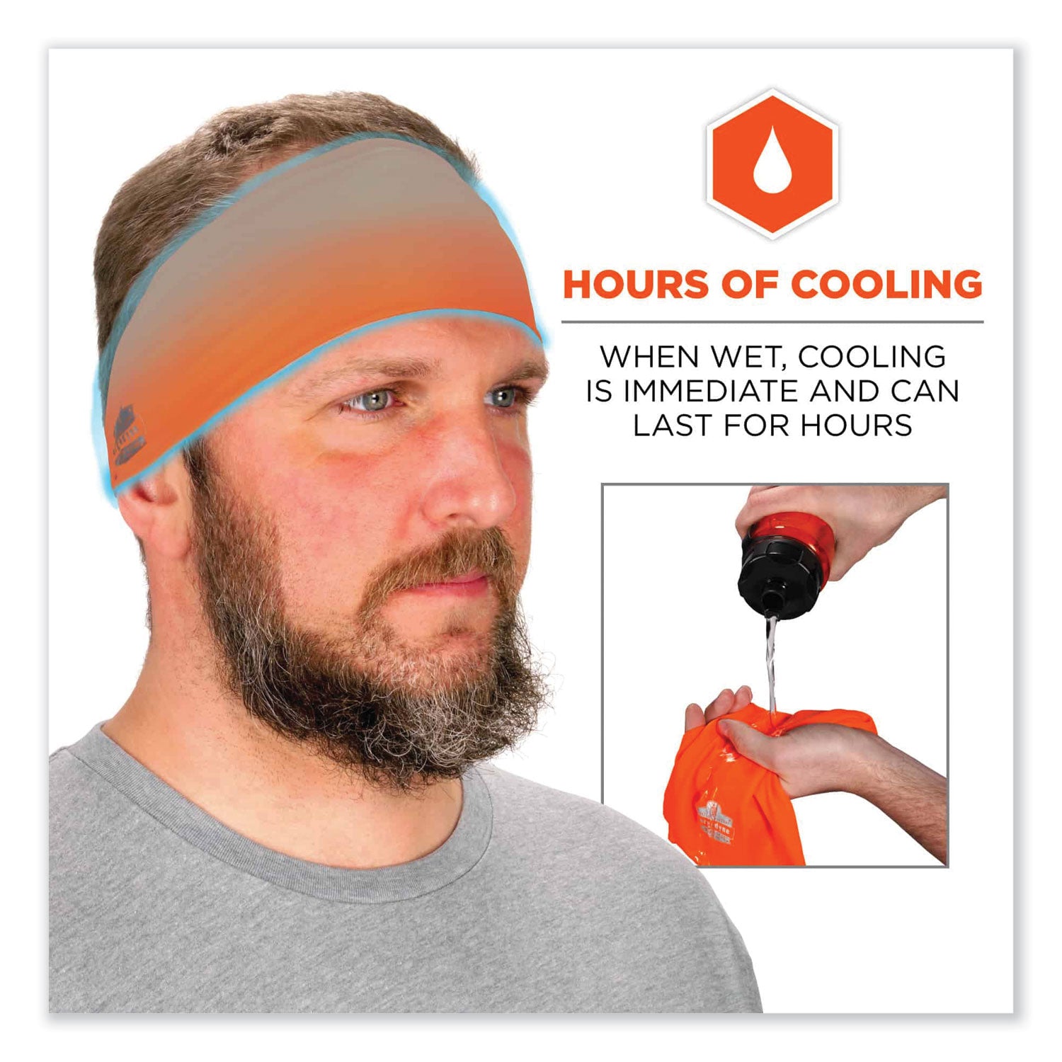 ergodyne Chill-Its 6634 Performance Knit Cooling Headband, Polyester/Spandex, One Size Fits Most, Orange (12704)