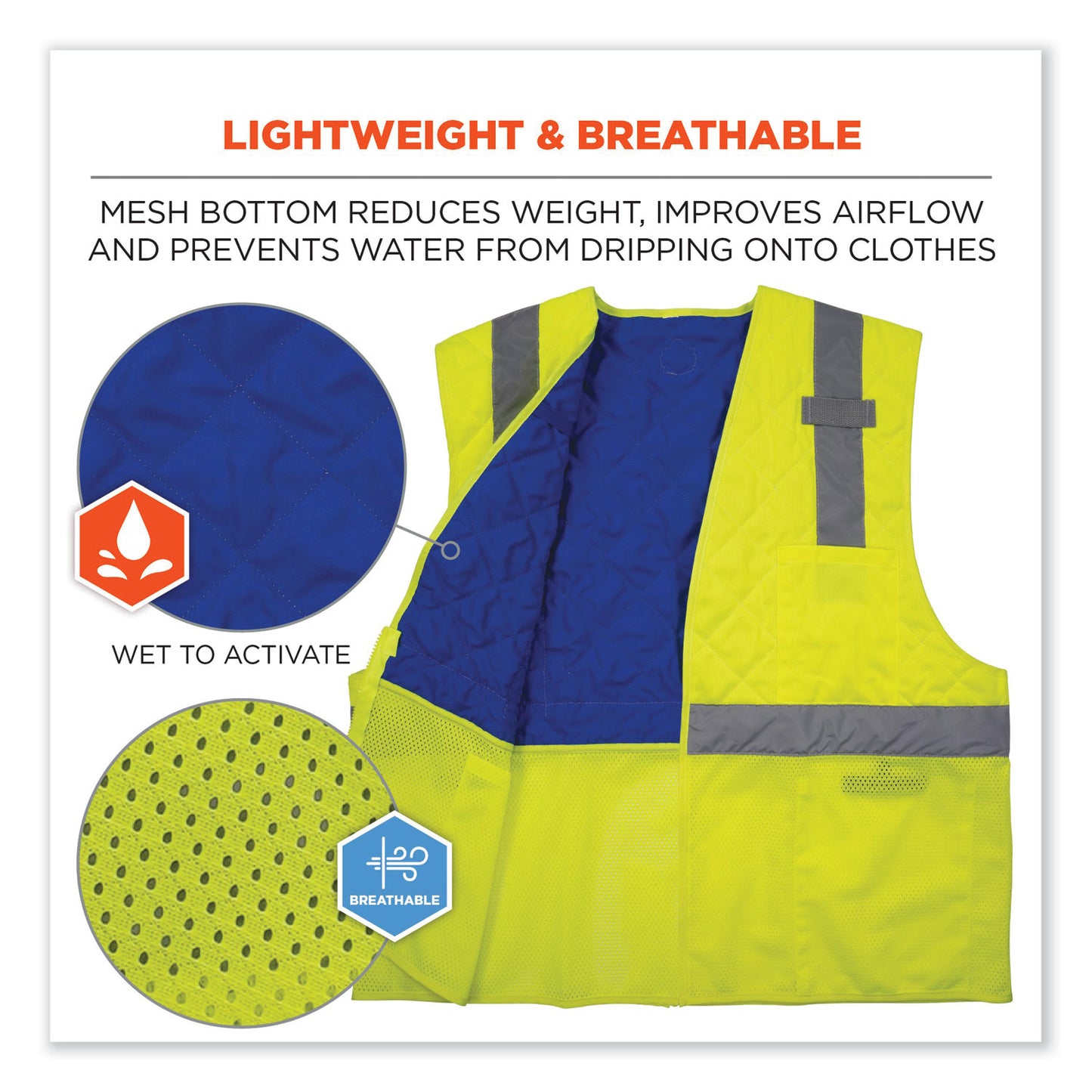 ergodyne Chill-Its 6668 Class 2 Hi-Vis Safety Cooling Vest. Polymer, Large, Lime (12714)