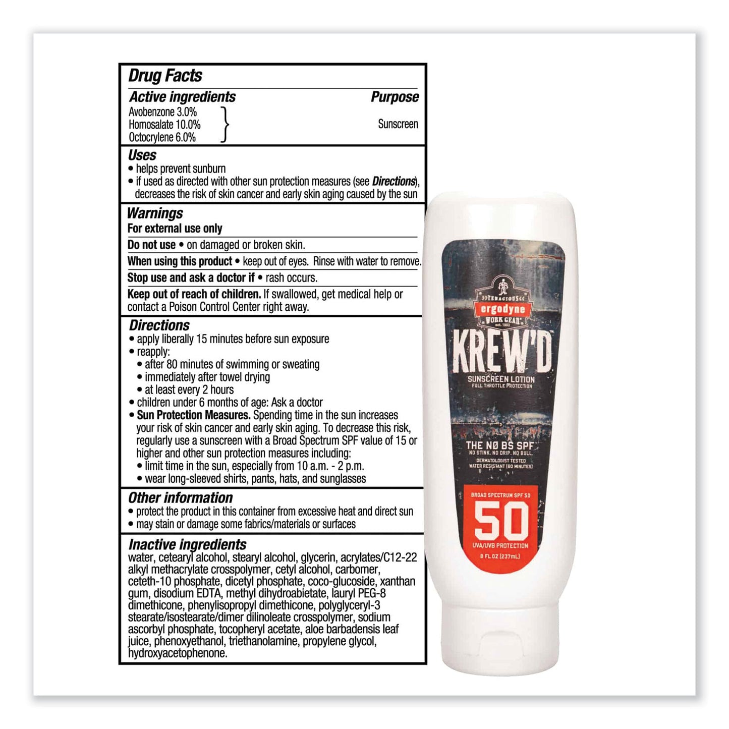 ergodyne Krewd 6351 SPF 50 Sunscreen Lotion, 8 oz Bottle (16631)