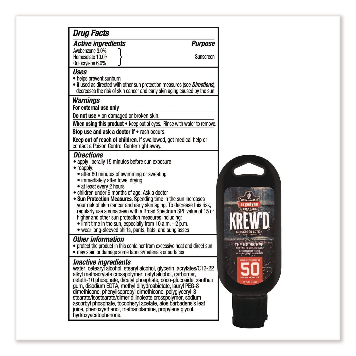 ergodyne Krewd 6352 SPF 50 Sunscreen Lotion, 1.5 oz Bottle, Includes 12 Bottles (16632)