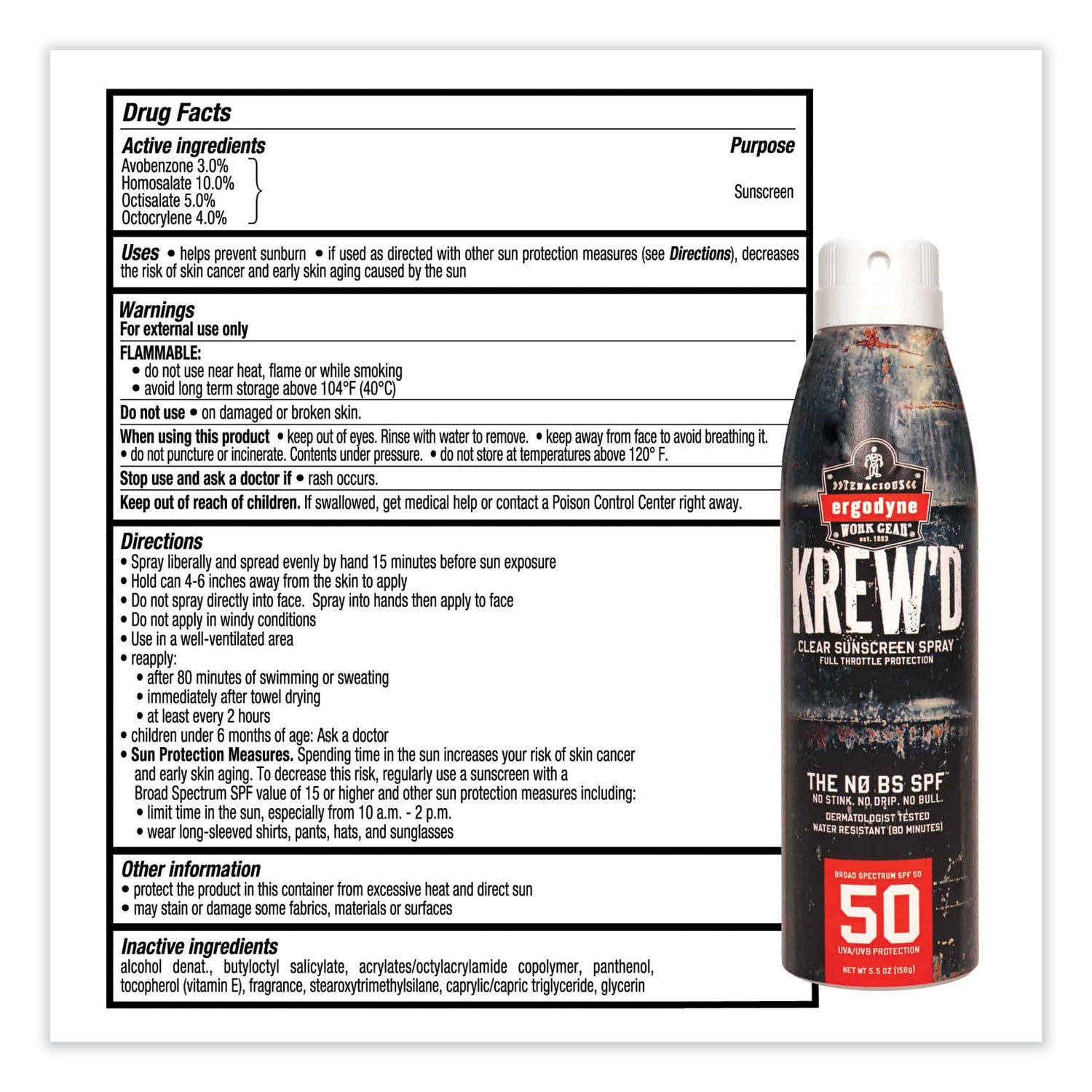 ergodyne Krewd 6353 SPF 50 Sunscreen Spray, 5.5 oz Can (16633)