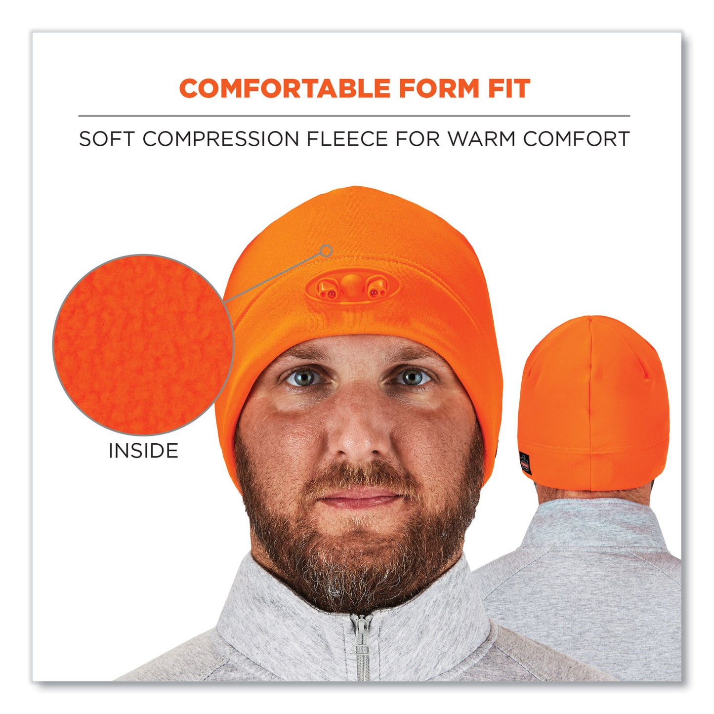 ergodyne N-Ferno 6804 Skull Cap Winter Hat with LED Lights, One Size Fits Most, Orange (16804)