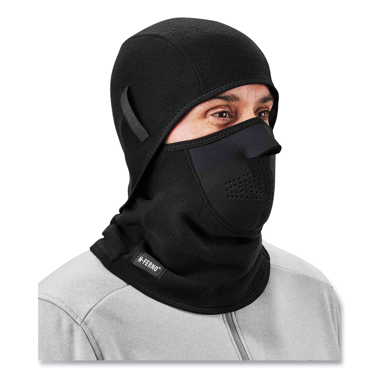 ergodyne N-Ferno 6827 2-Piece Fleece Neoprene Balaclava Face Mask, One Size Fits Most, Black (16827)