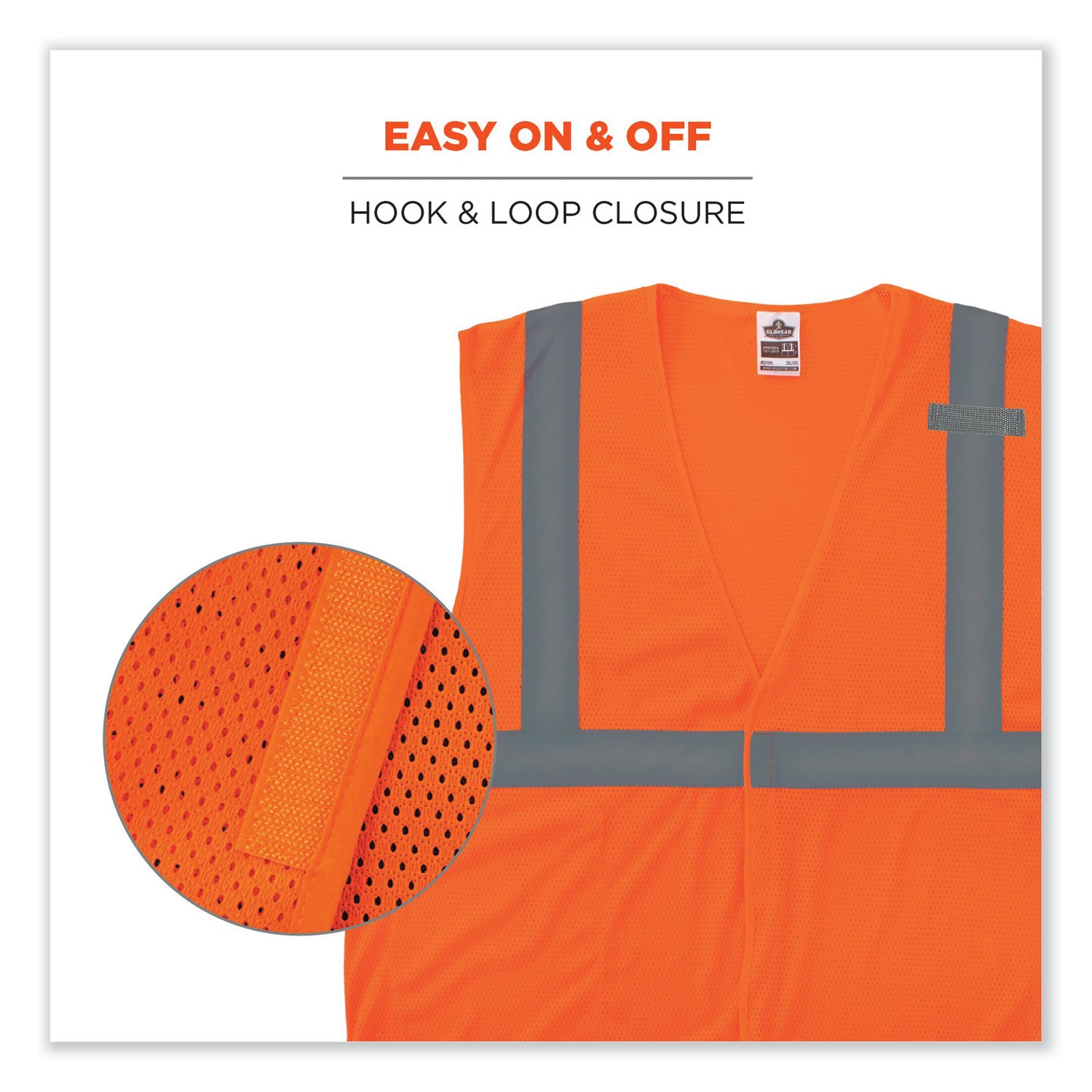 ergodyne GloWear 8210HL Class 2 Economy Mesh Hook and Loop Vest, Polyester, Small/Medium, Orange (21013)