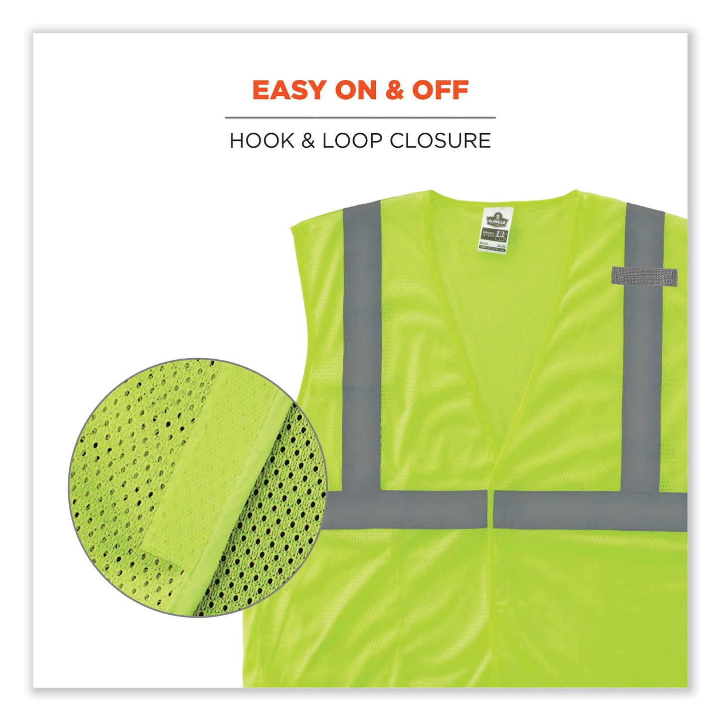 ergodyne GloWear 8210HL Class 2 Economy Mesh Hook and Loop Vest, Polyester, Small/Medium, Lime (21023)