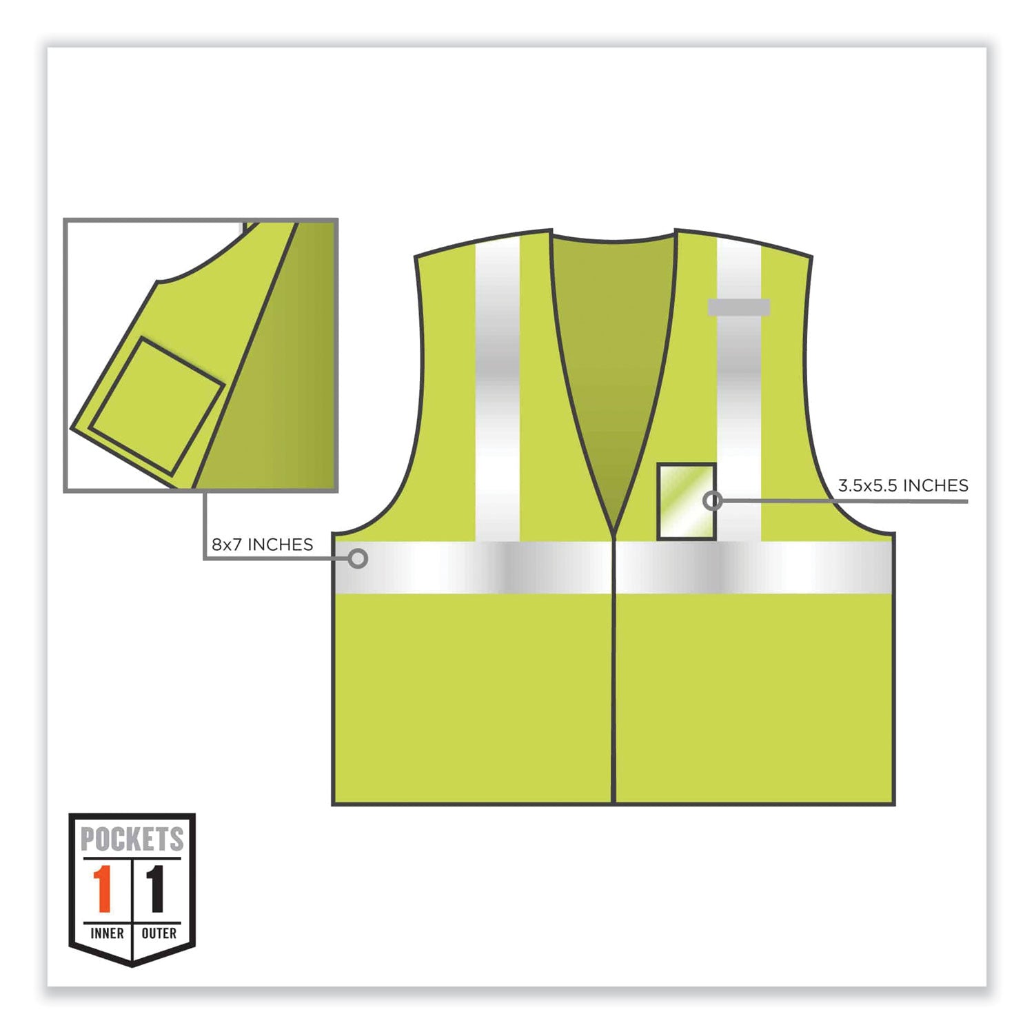 ergodyne GloWear 8216BA Class 2 Breakaway Mesh ID Holder Vest, Polyester, Small/Medium, Lime (21093)