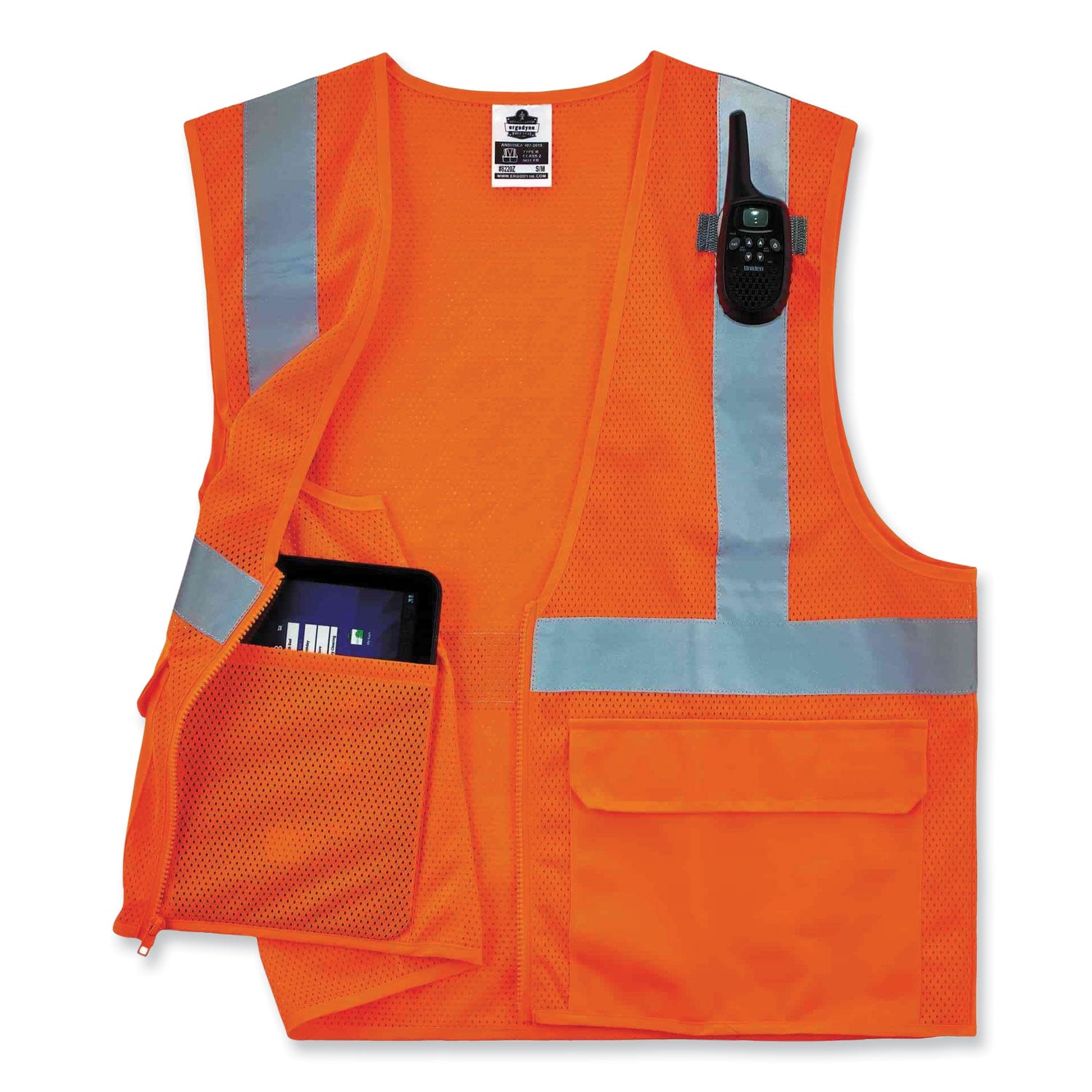 ergodyne GloWear 8220Z Class 2 Standard Mesh Zipper Vest, Polyester, Small/Medium, Orange (21113)