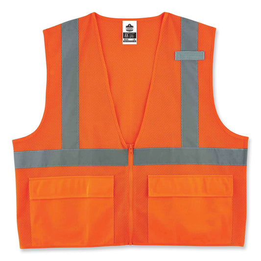 ergodyne GloWear 8220Z Class 2 Standard Mesh Zipper Vest, Polyester, 4X-Large/5X-Large, Orange (21119)