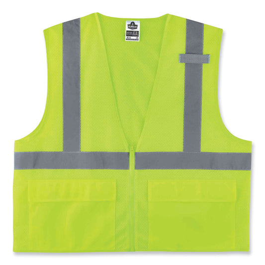 ergodyne GloWear 8220Z Class 2 Standard Mesh Zipper Vest, Polyester, Small/Medium, Lime (21123)