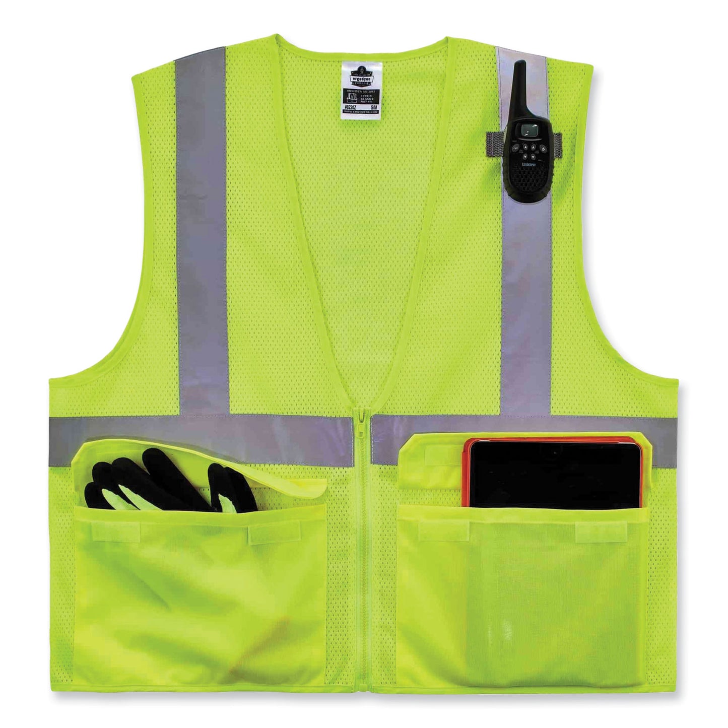 ergodyne GloWear 8220Z Class 2 Standard Mesh Zipper Vest, Polyester, Small/Medium, Lime (21123)