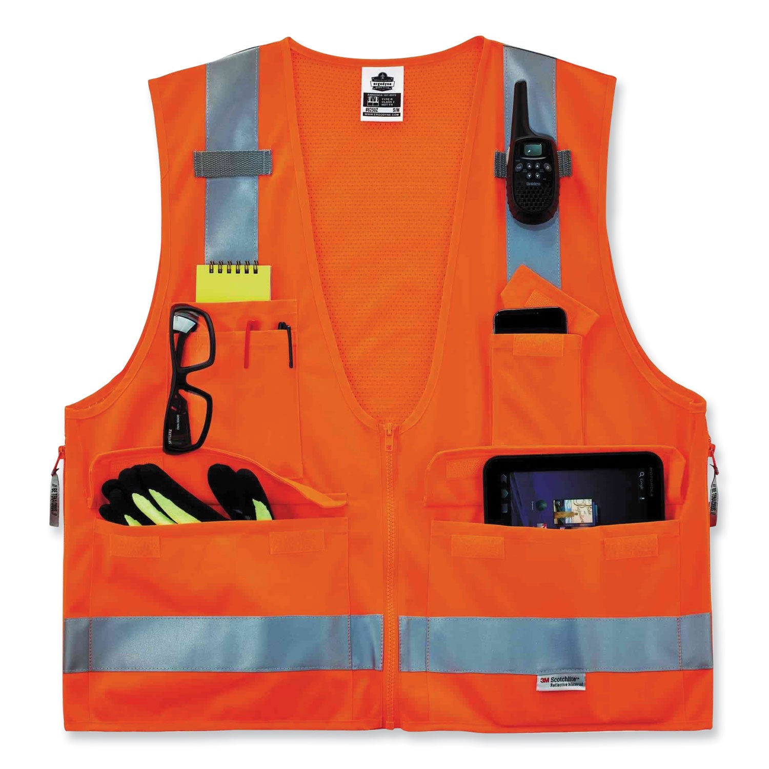 ergodyne GloWear 8250Z Class 2 Surveyors Zipper Vest, Polyester, Small/Medium, Orange (21413)