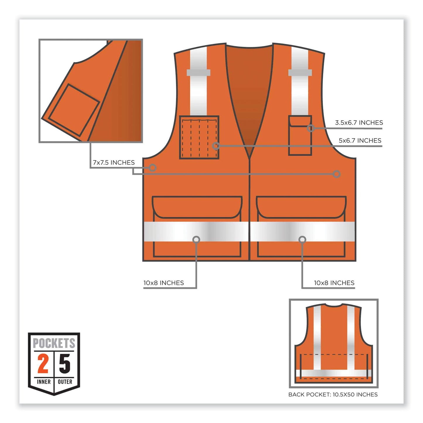 ergodyne GloWear 8250Z Class 2 Surveyors Zipper Vest, Polyester, Large/X-Large, Orange (21415)