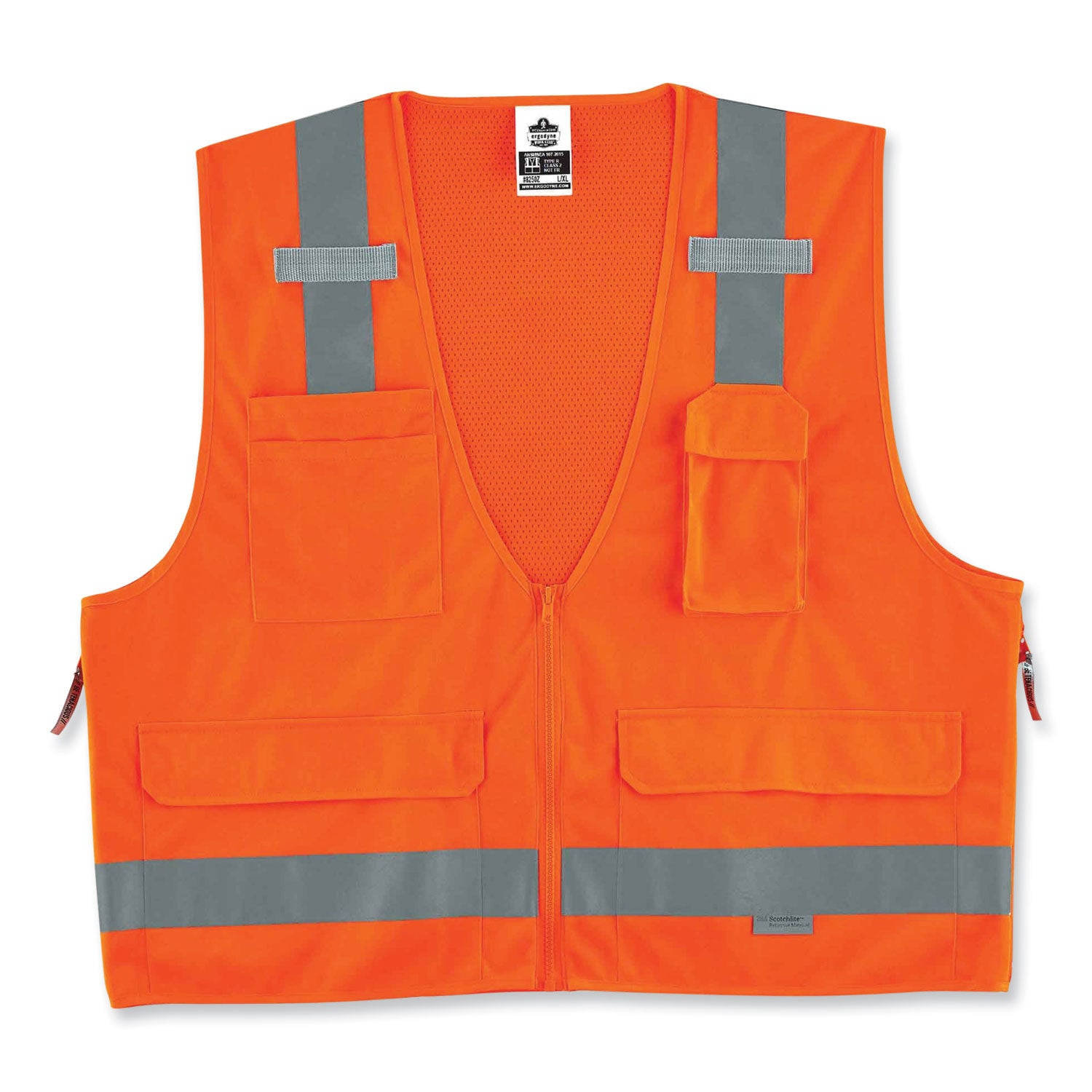 ergodyne GloWear 8250Z Class 2 Surveyors Zipper Vest, Polyester, 4X-Large/5X-Large, Orange (21419)