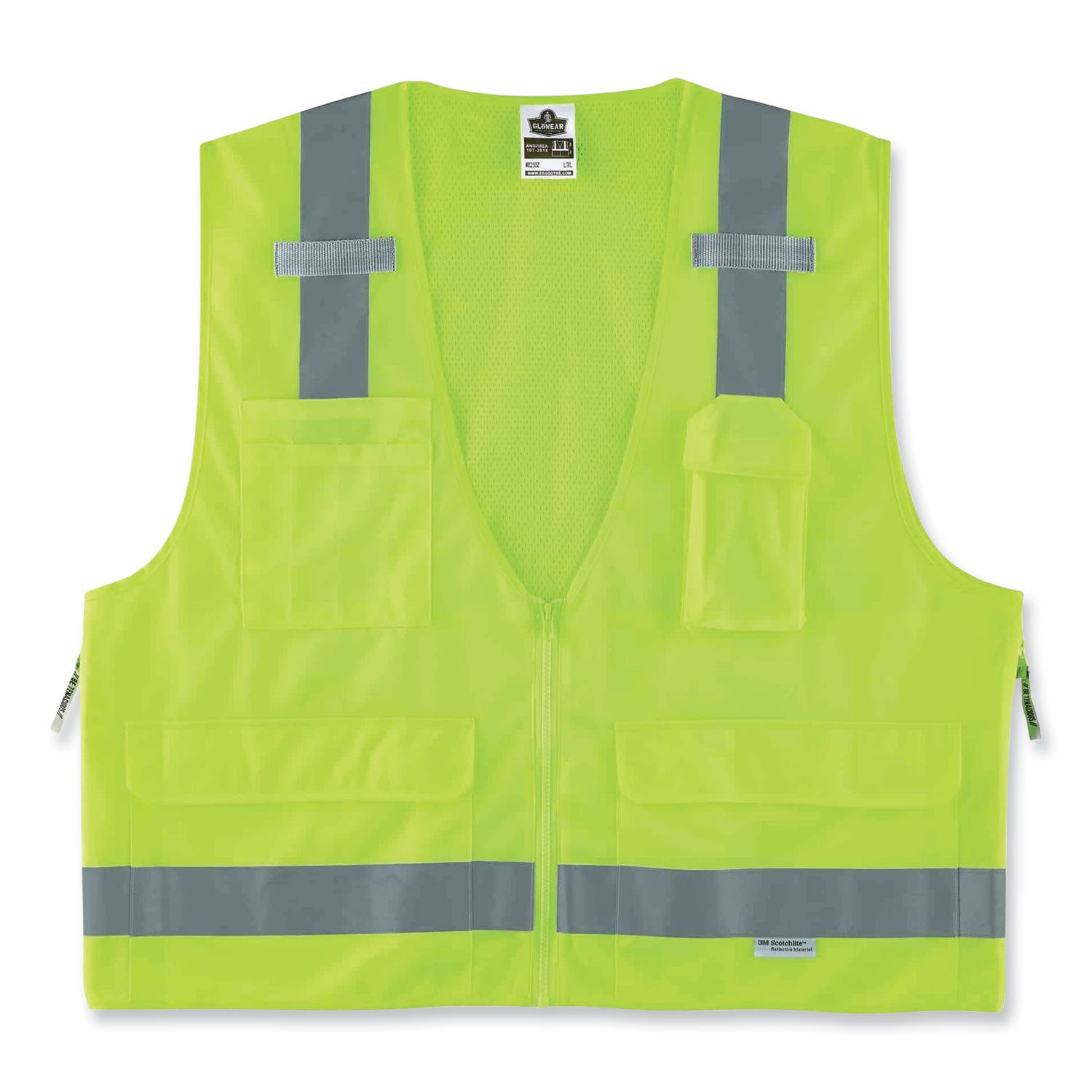 ergodyne GloWear 8250Z Class 2 Surveyors Zipper Vest, Polyester, Small/Medium, Lime (21423)