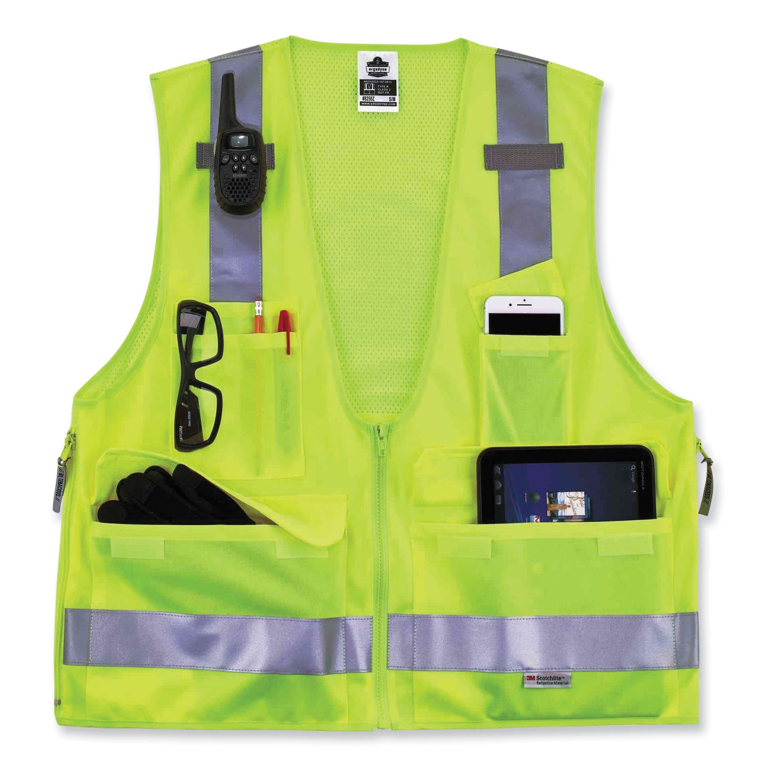 ergodyne GloWear 8250Z Class 2 Surveyors Zipper Vest, Polyester, Small/Medium, Lime (21423)