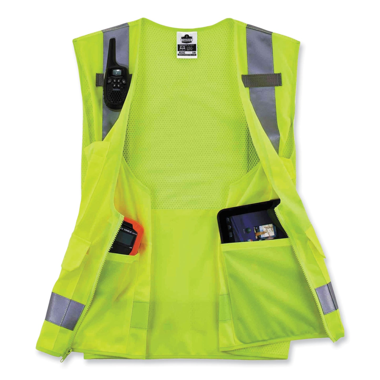 ergodyne GloWear 8250Z Class 2 Surveyors Zipper Vest, Polyester, Small/Medium, Lime (21423)