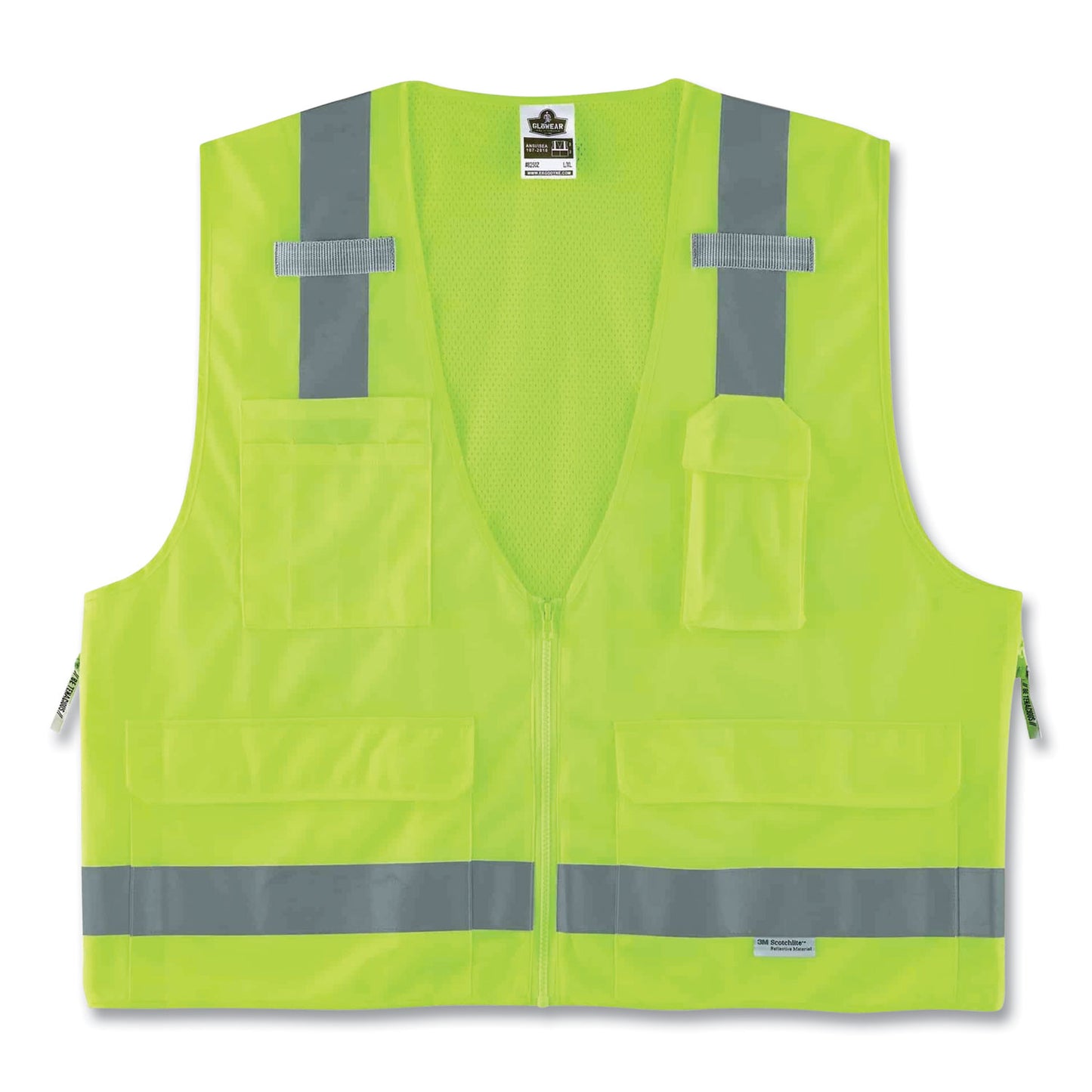 ergodyne GloWear 8250Z Class 2 Surveyors Zipper Vest, Polyester, 2X-Large/3X-Large, Lime (21427)