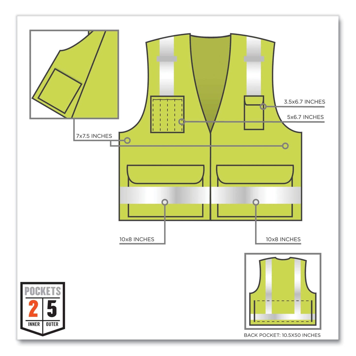 ergodyne GloWear 8250Z Class 2 Surveyors Zipper Vest, Polyester, 2X-Large/3X-Large, Lime (21427)