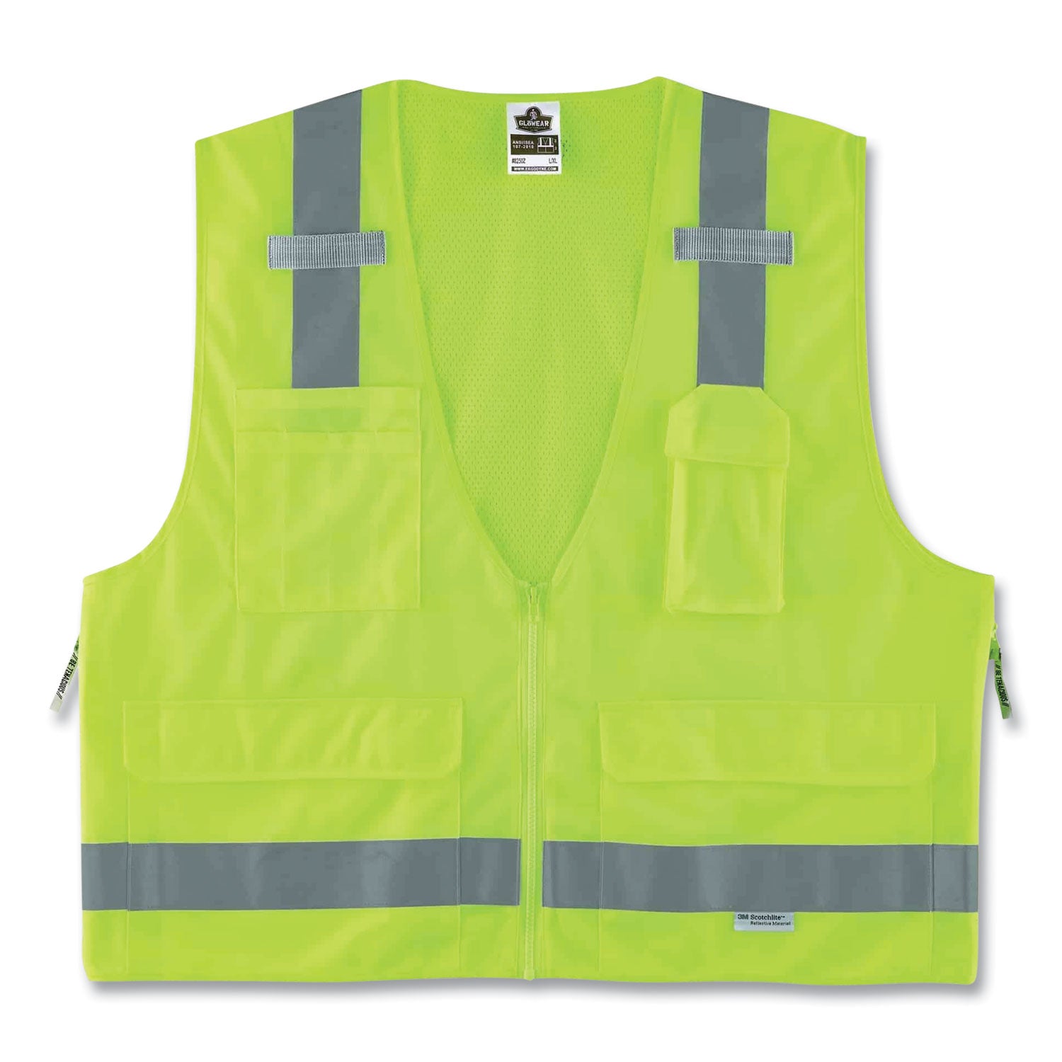 ergodyne GloWear 8250Z Class 2 Surveyors Zipper Vest, Polyester, 4X-Large/5X-Large, Lime (21429)