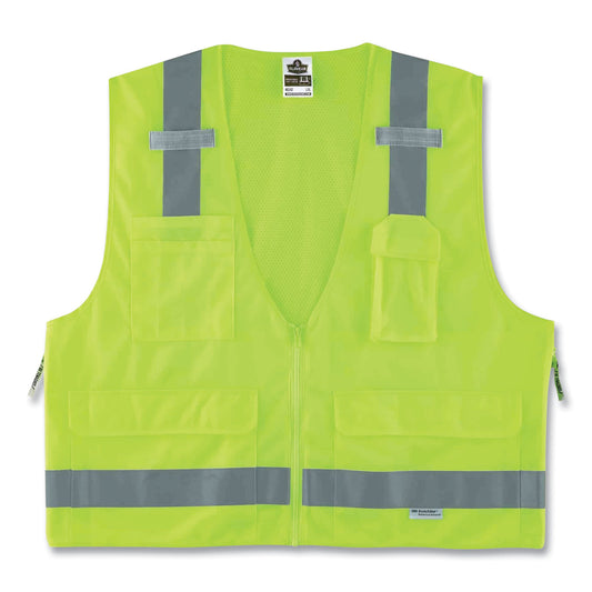 ergodyne GloWear 8250Z Class 2 Surveyors Zipper Vest, Polyester, 4X-Large/5X-Large, Lime (21429)