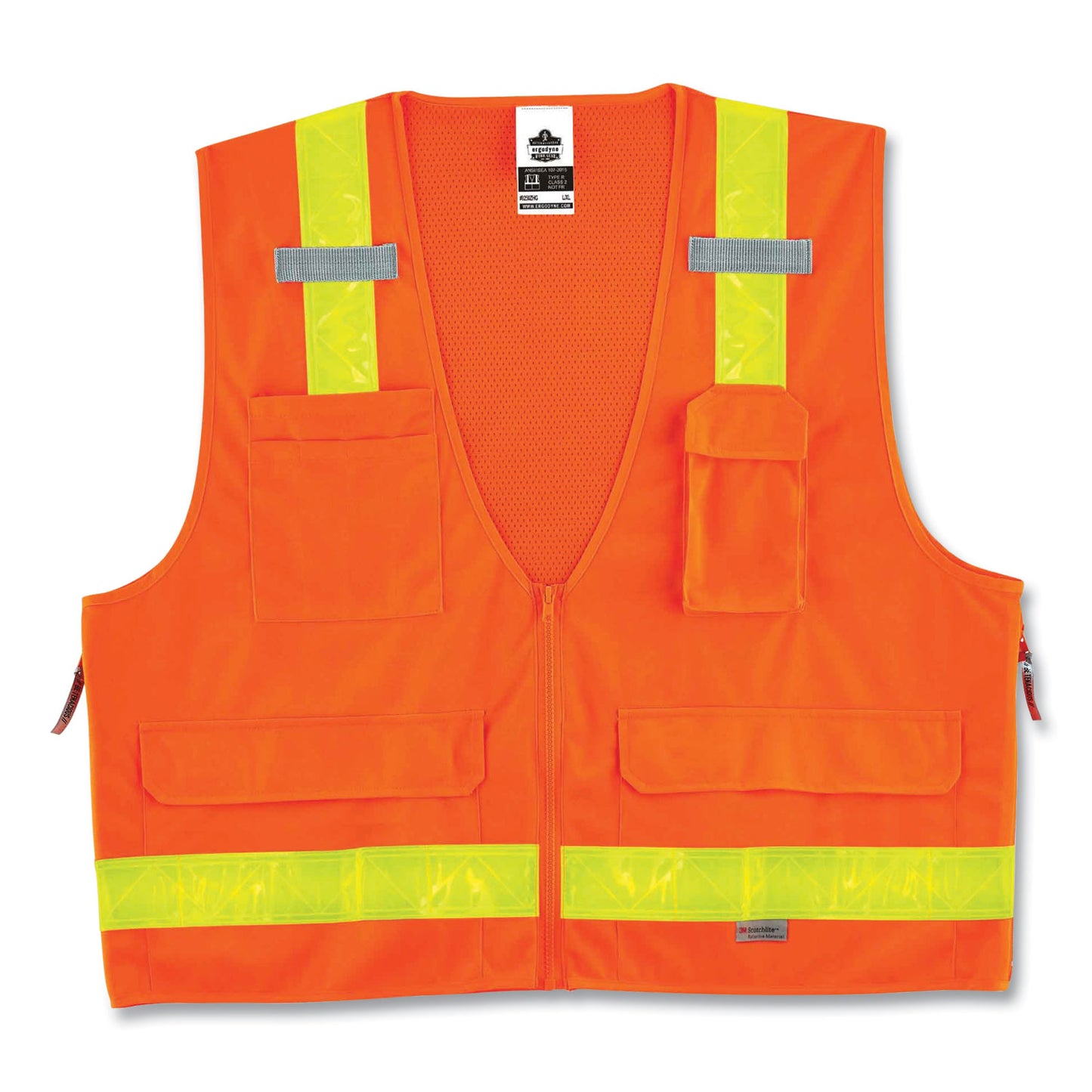 ergodyne GloWear 8250ZHG Class 2 Hi-Gloss Surveyors Zipper Vest, Polyester, Small/Medium, Orange (21433)