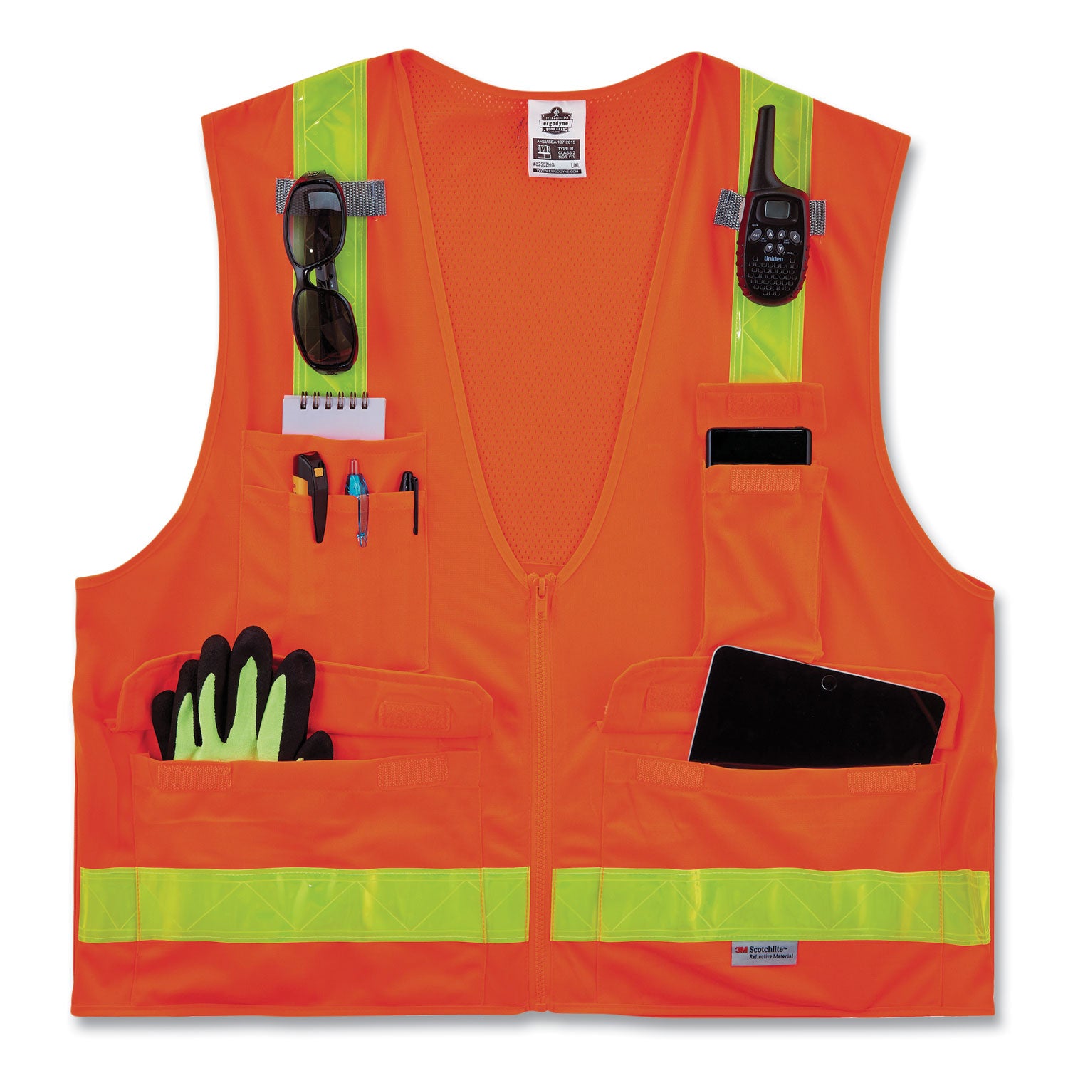 ergodyne GloWear 8250ZHG Class 2 Hi-Gloss Surveyors Zipper Vest, Polyester, Small/Medium, Orange (21433)