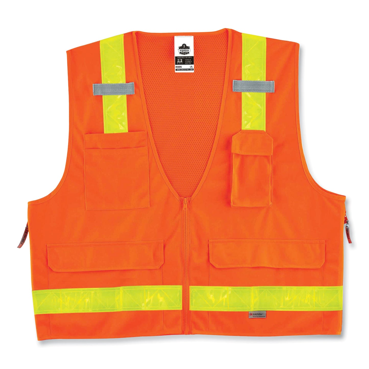 ergodyne GloWear 8250ZHG Class 2 Hi-Gloss Surveyors Zipper Vest, Polyester, 2X-Large/3X-Large, Orange (21437)