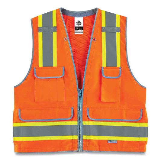 ergodyne GloWear 8254HDZ Class 2 Heavy-Duty Surveyors Zipper Vest, Polyester, Small/Medium, Orange (21453)