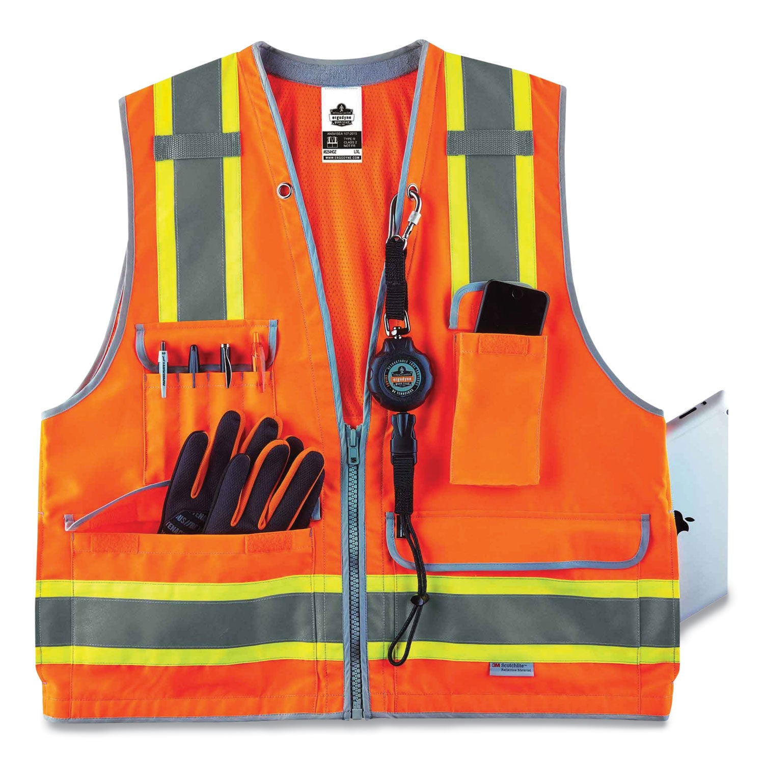 ergodyne GloWear 8254HDZ Class 2 Heavy-Duty Surveyors Zipper Vest, Polyester, Small/Medium, Orange (21453)