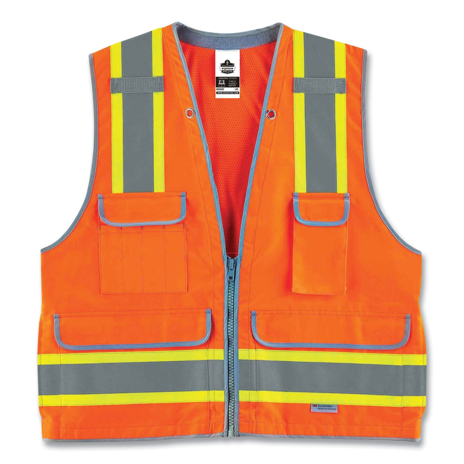 ergodyne GloWear 8254HDZ Class 2 Heavy-Duty Surveyors Zipper Vest, Polyester, Large/X-Large, Orange (21455)