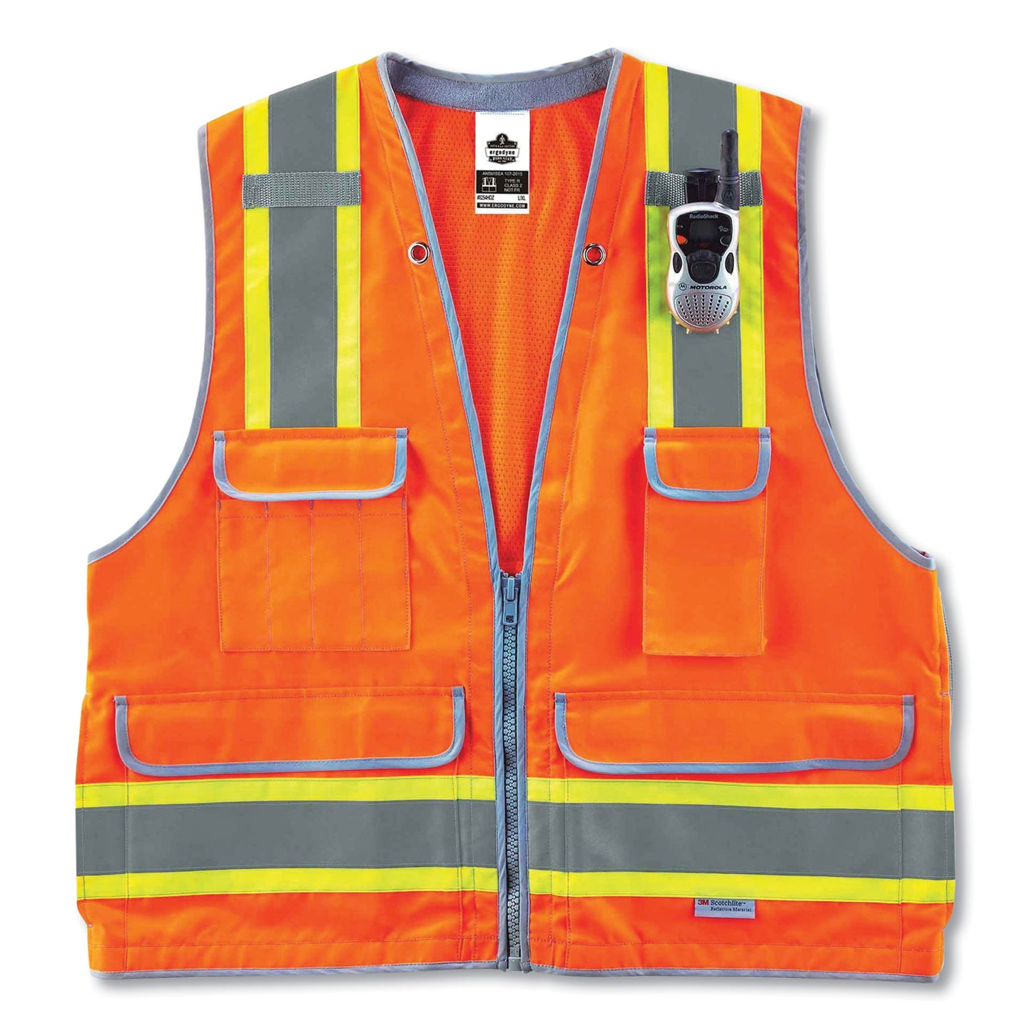 ergodyne GloWear 8254HDZ Class 2 Heavy-Duty Surveyors Zipper Vest, Polyester, Large/X-Large, Orange (21455)