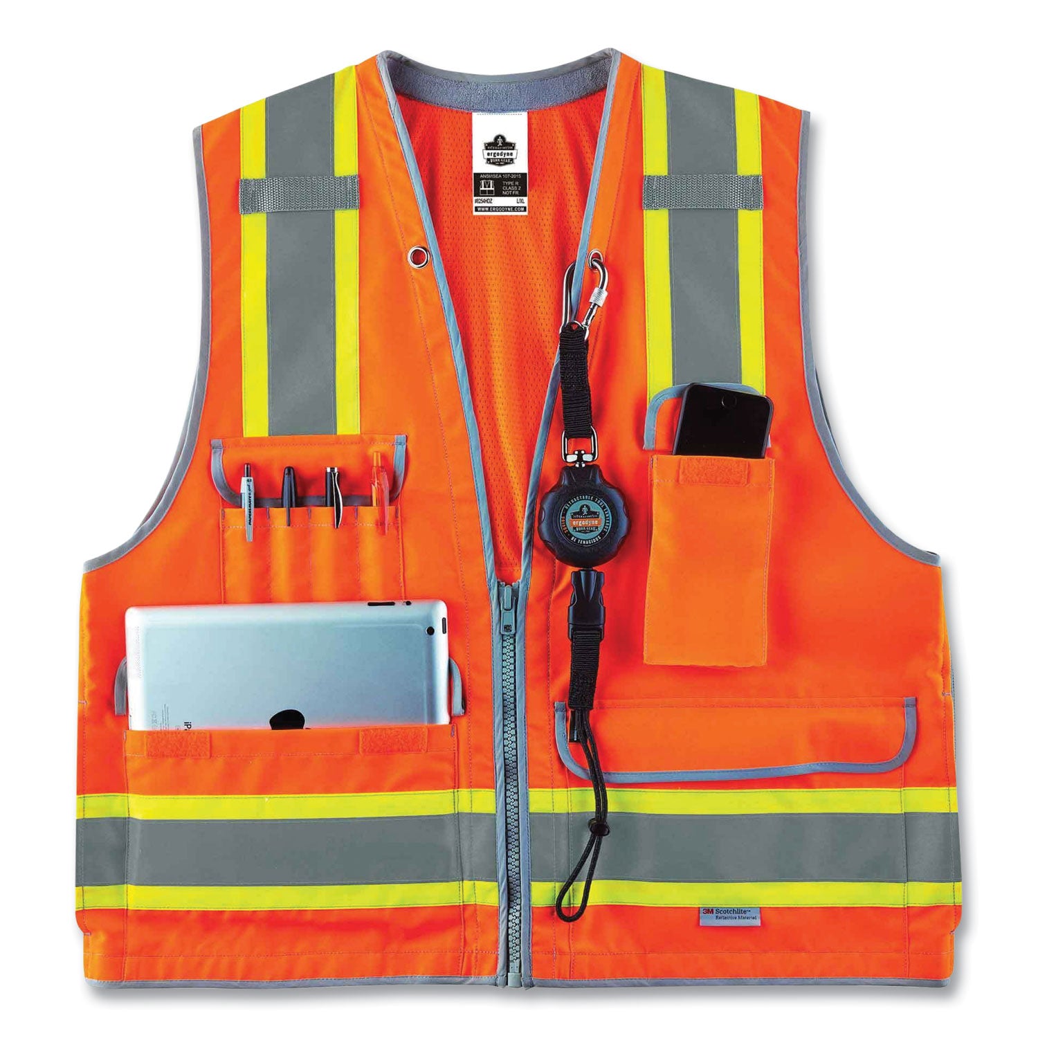 ergodyne GloWear 8254HDZ Class 2 Heavy-Duty Surveyors Zipper Vest, Polyester, Large/X-Large, Orange (21455)