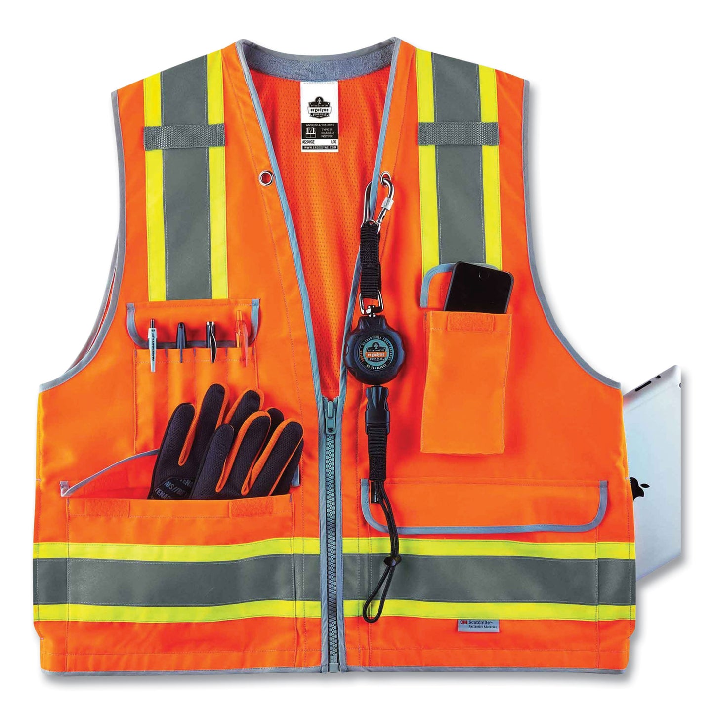 ergodyne GloWear 8254HDZ Class 2 Heavy-Duty Surveyors Zipper Vest, Polyester, Large/X-Large, Orange (21455)