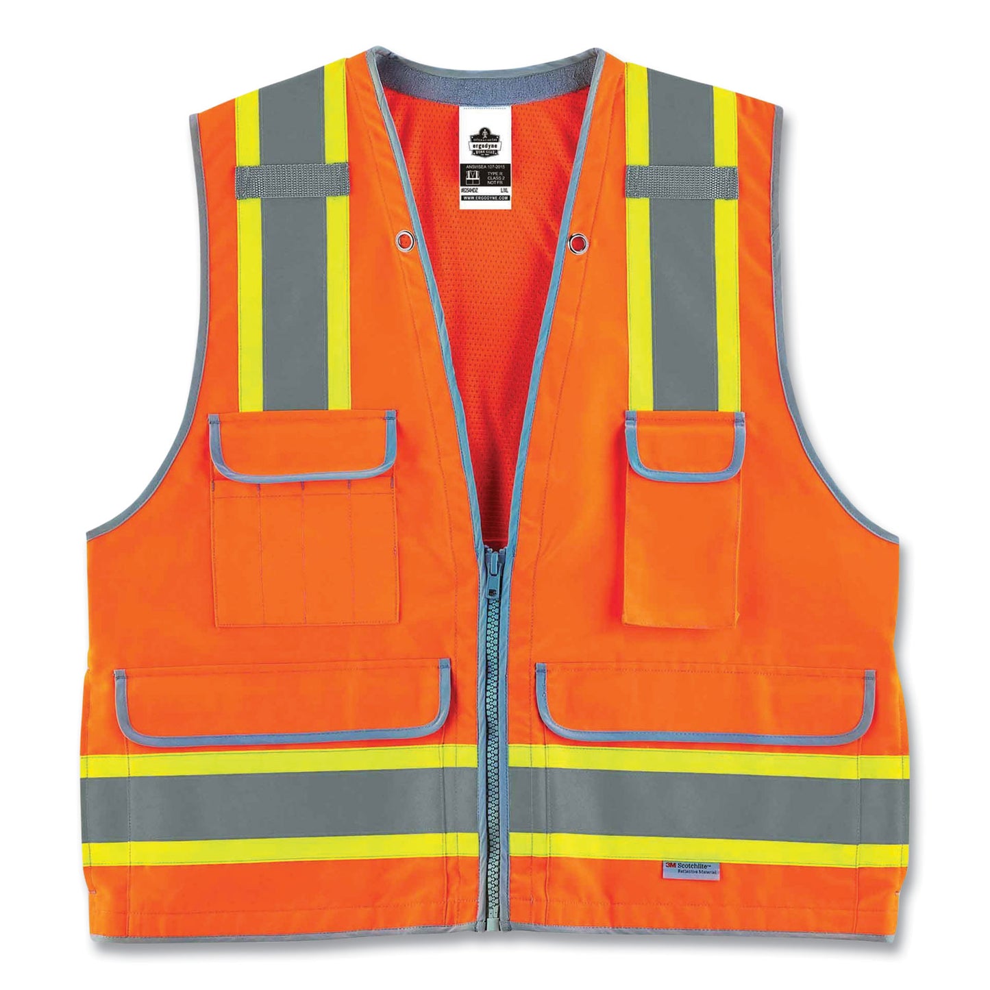 ergodyne GloWear 8254HDZ Class 2 Heavy-Duty Surveyors Zipper Vest, Polyester, 2X-Large/3X-Large, Orange (21457)