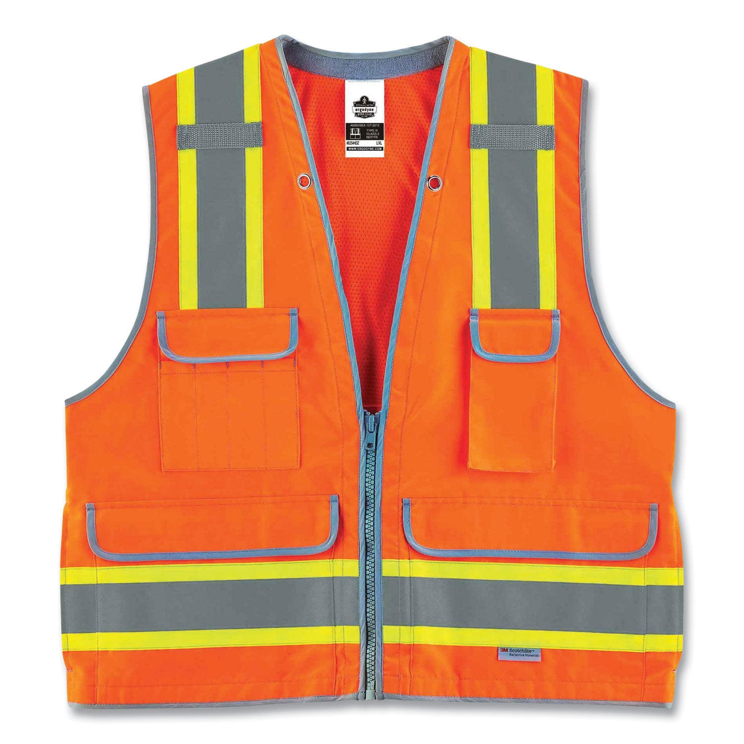 ergodyne GloWear 8254HDZ Class 2 Heavy-Duty Surveyors Zipper Vest, Polyester, 2X-Large/3X-Large, Orange (21457)