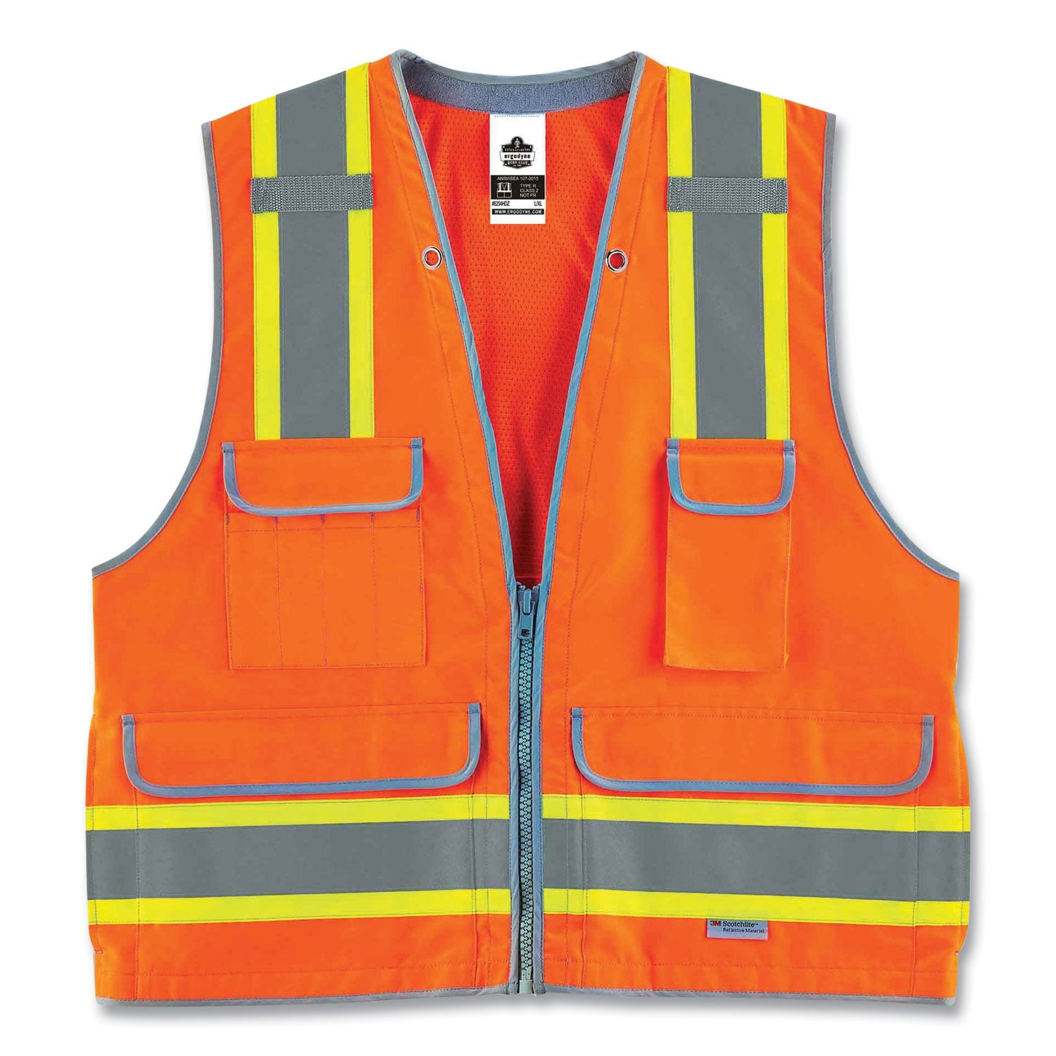 ergodyne GloWear 8254HDZ Class 2 Heavy-Duty Surveyors Zipper Vest, Polyester, 4X-Large/5X-Large, Orange (21459)