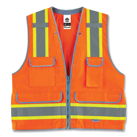 ergodyne GloWear 8254HDZ Class 2 Heavy-Duty Surveyors Zipper Vest, Polyester, 4X-Large/5X-Large, Orange (21459)