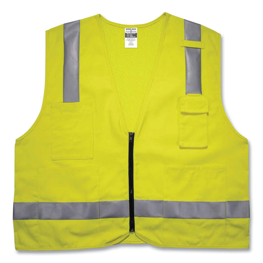 ergodyne GloWear 8262FRZ Class 2 FR Surveyor Zipper Vest, Tencel/Modacrylic/Para-aramid/Kevlar, Small/Medium, Lime (21483)