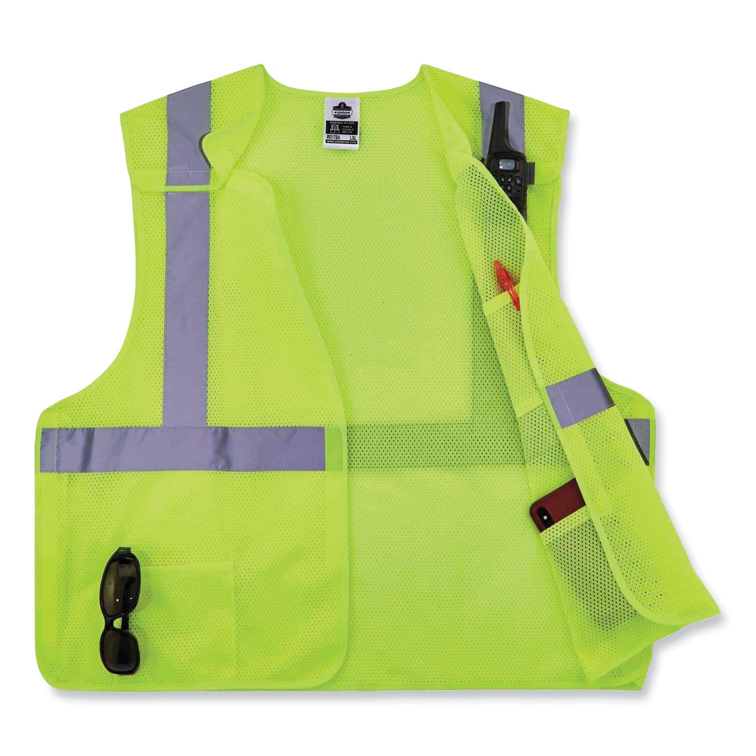 ergodyne GloWear 8217BA Class 2 Breakaway Mesh Vest, Polyester, Small/Medium, Lime (21523)