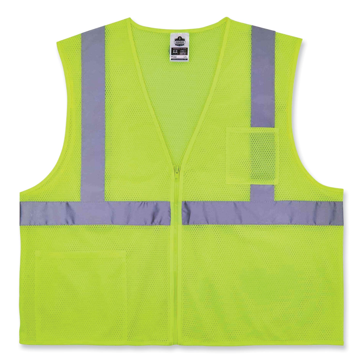 ergodyne GloWear 8256Z Class 2 Self-Extinguishing Zipper Vest, Polyester, Small/Medium, Lime (21573)