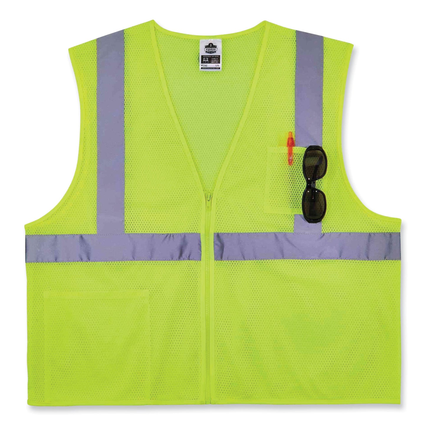 ergodyne GloWear 8256Z Class 2 Self-Extinguishing Zipper Vest, Polyester, Small/Medium, Lime (21573)