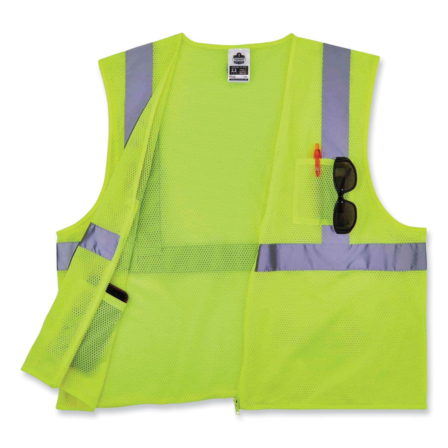 ergodyne GloWear 8256Z Class 2 Self-Extinguishing Zipper Vest, Polyester, Small/Medium, Lime (21573)