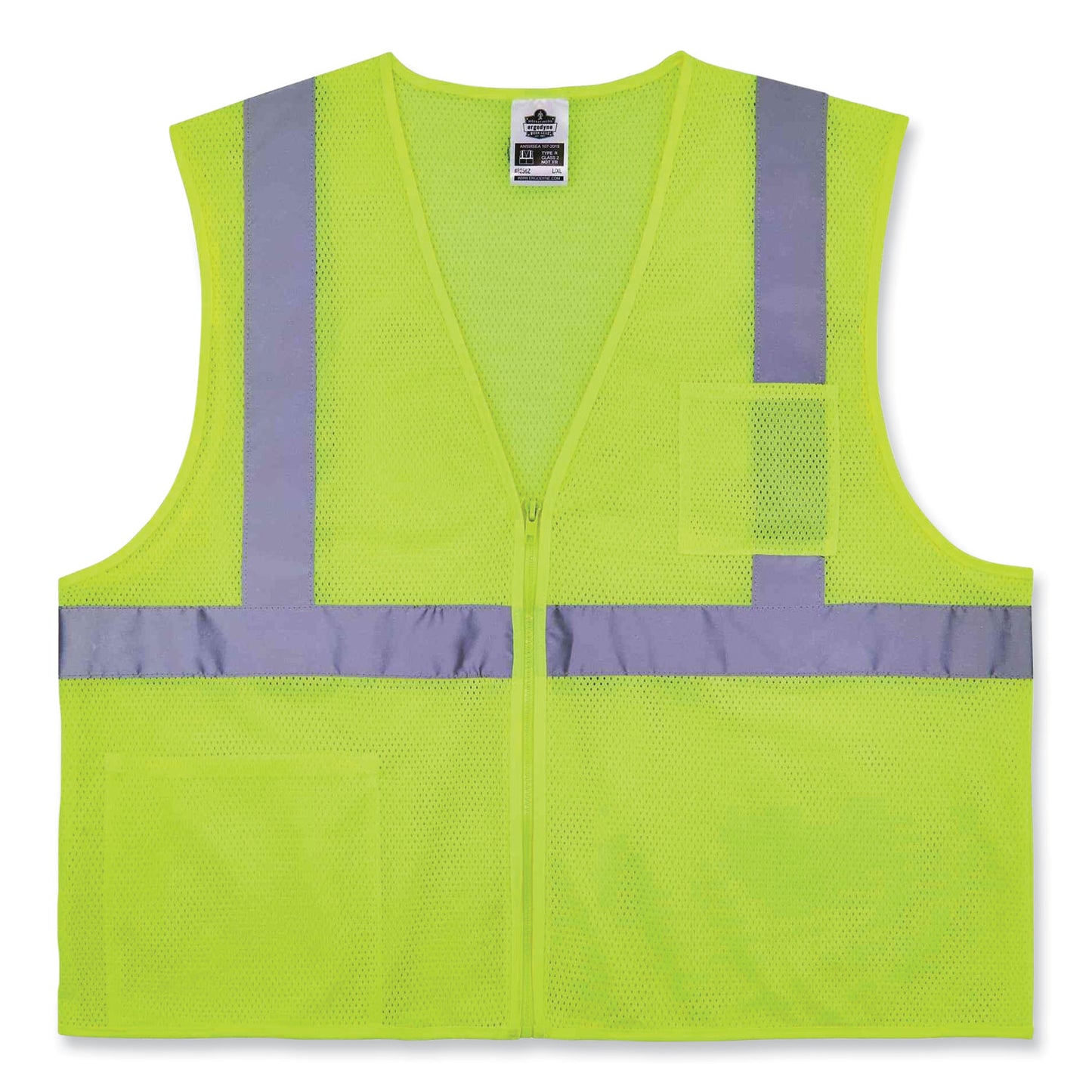 ergodyne GloWear 8256Z Class 2 Self-Extinguishing Zipper Vest, Polyester, 2X-Large/3X-Large, Lime (21577)