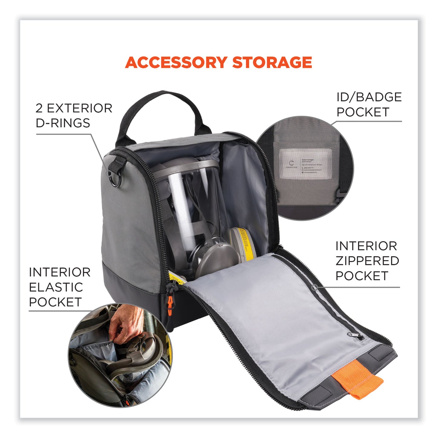 ergodyne Arsenal 5185 Full Respirator Bag with Zipper Magnetic Closure, 5.5 x 9.5 x 9.5, Gray (13185)