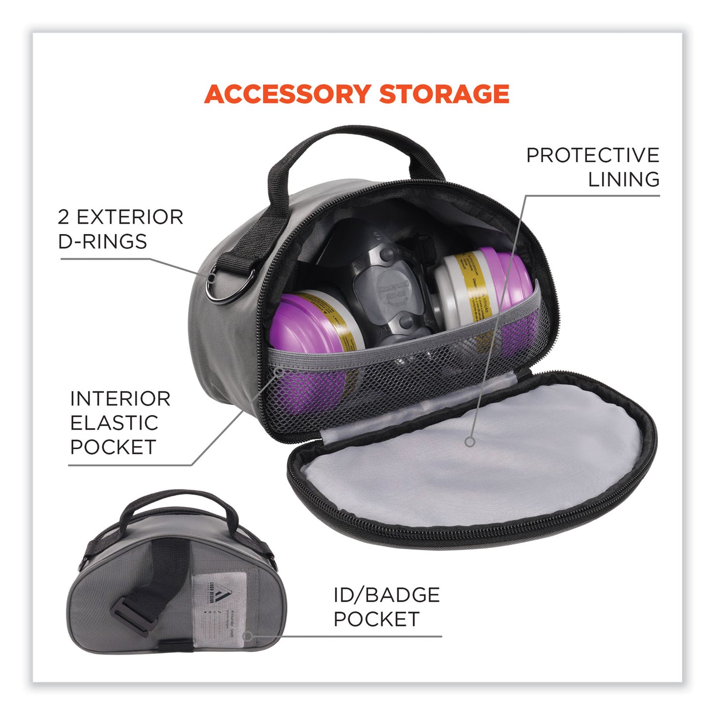 ergodyne Arsenal 5187 Clamshell Half Respirator Bag with Zipper Closure, 4 x 9 x 5, Gray (13187)